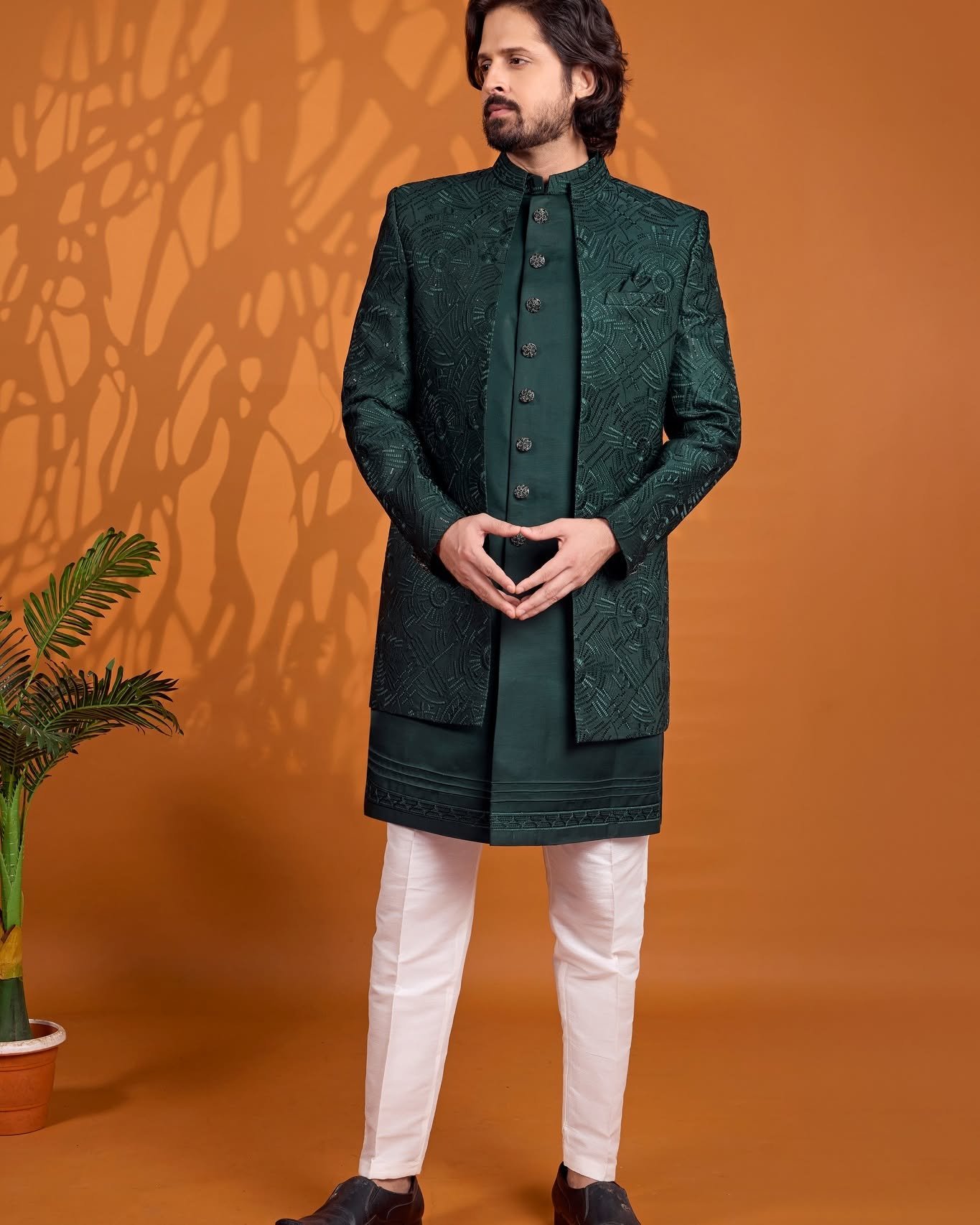 Elegant Green Designer Jacket Set for Men